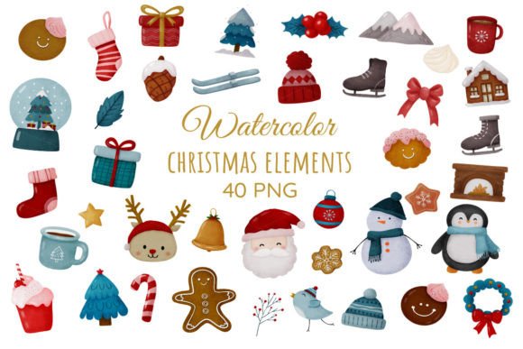 Download Cute Christmas Clipart Watercolor PNG - Clipart Collection