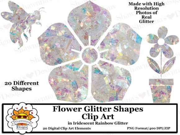 Download Rainbow Glitter Flower Shapes Clipart Se - Clipart Collection
