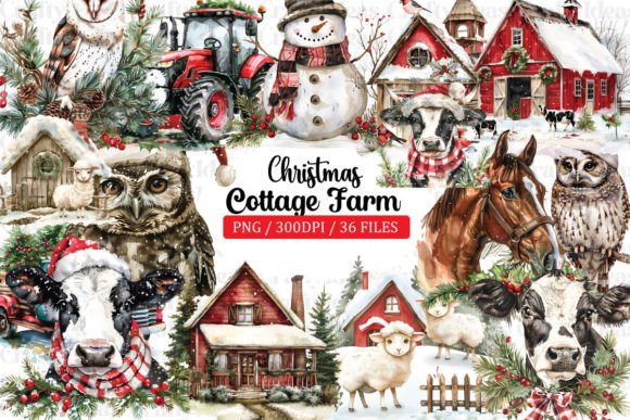 Download Cottage Farm Christmas Clipart Bundle - Clipart Collection
