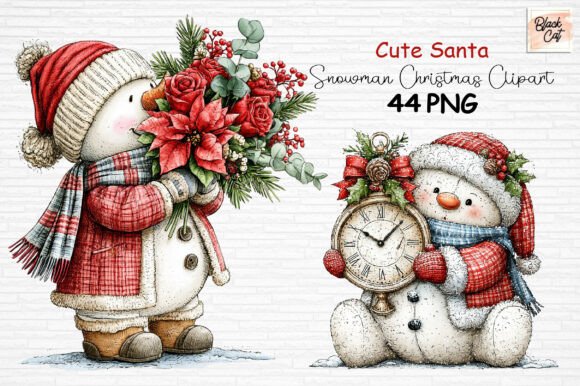 Download Cute Santa Snowman Christmas Clipart PNG - Clipart Collection