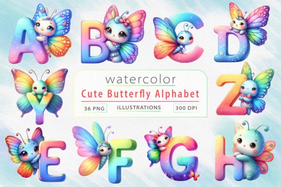 Download Cute Butterfly Alphabet Clipart PNG - Clipart Collection