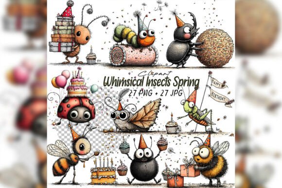 Download Whimsical Insects Clipart Spring Bugs Se - Clipart Collection