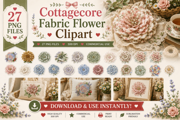 Download Cottagecore Fabric Flower Clipart - Clipart Collection