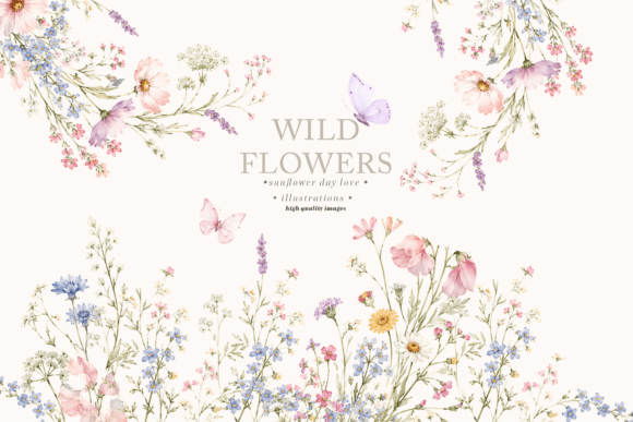 Download Wildflowers Butterflies Frame Clipart - Clipart Collection