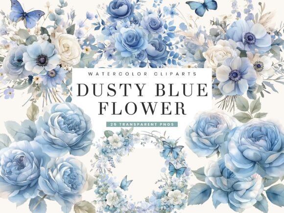 Download Dusty Blue Flower Clipart Bundle - Clipart Collection