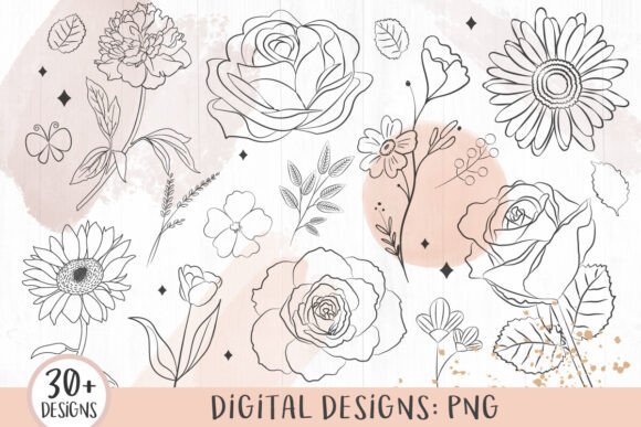 Download Flower Line Art, Floral Clipart - Clipart Collection