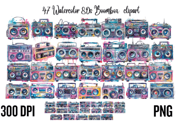 Download Watercolor 80s Boombox Clipart - Clipart Collection