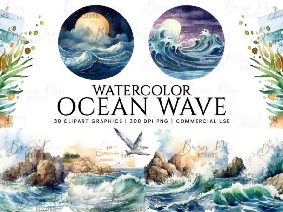 Download Watercolor Ocean Wave Clipart Bundle - Premium Resources