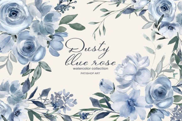 Download Watercolor Dusty Blue Floral Clipart Set - Clipart Collection