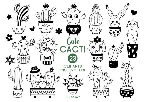 Download Black and White Cactus Clipart - Clipart Collection