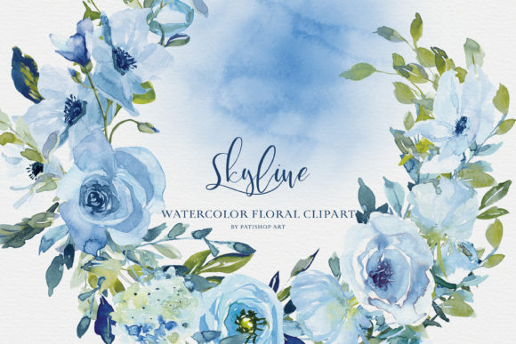 Download Watercolor Blue Flowers Clipart Set - Clipart Collection