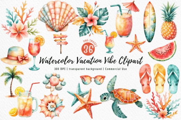 Download Watercolor Vacation Vibe Clipart PNG - Clipart Collection