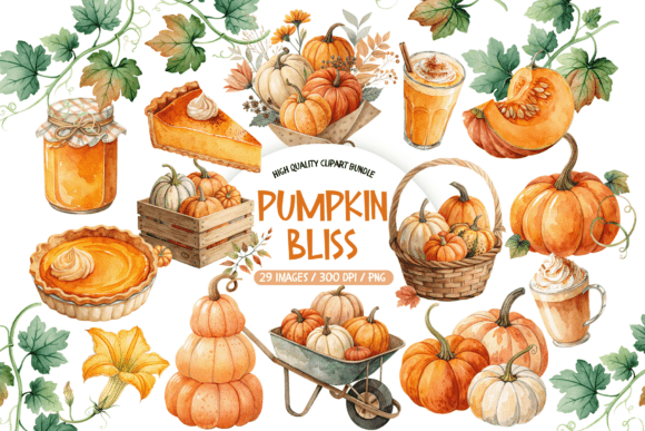 Download Watercolor Pumpkin &amp; Floral Clipart - Clipart Collection