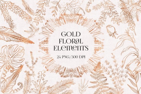 Download 24 Png Gold Floral Overlays, Clipart - Clipart Collection