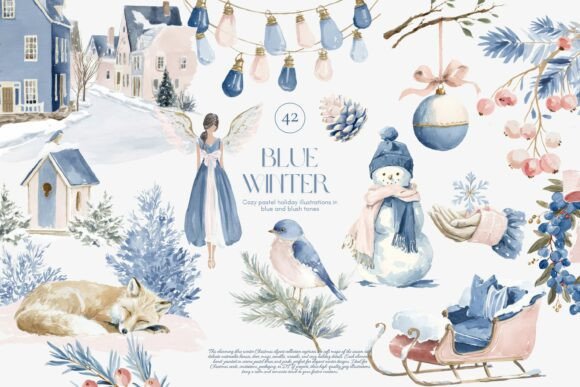 Download Cozy Blue Winter Watercolor Clipart - Clipart Collection
