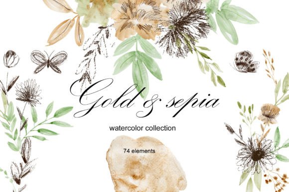 Download Gold and Sepia. Watercolor Clipart. - Clipart Collection