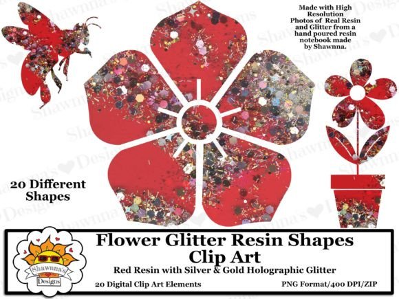 Download Red Resin Glitter Flower Shapes Clipart - Clipart Collection