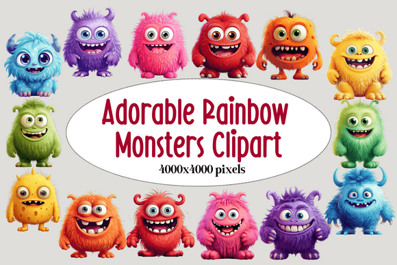 Download Adorable Rainbow Monsters Clipart - Clipart Collection