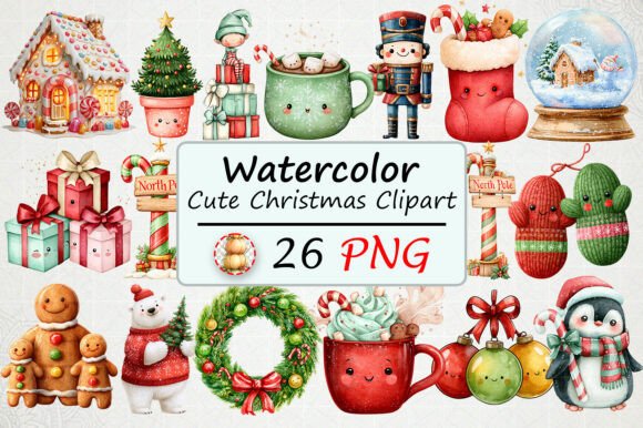 Download Watercolor Cute Christmas Clipart - Clipart Collection
